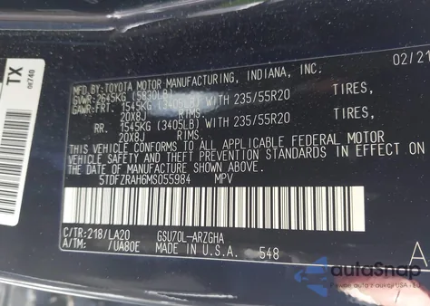 2021 Toyota Highlander Platinum from USA, damaged, VIN 5TDFZRAH6MS055984